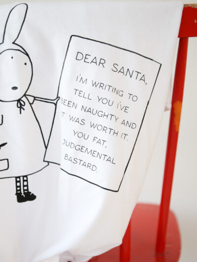 valge t-särk dear santa sõnumiga