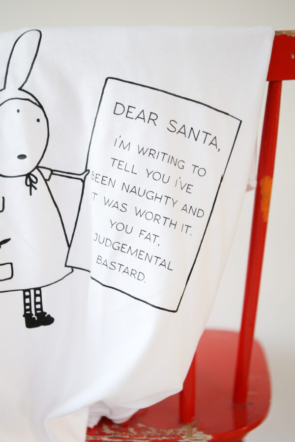 valge t-särk dear santa sõnumiga