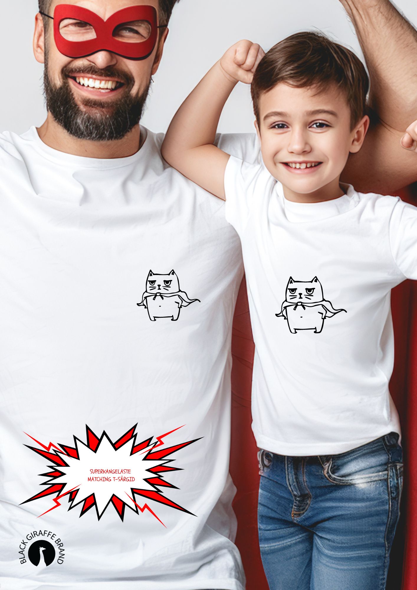 Father s Day Gift Idea matching superhero T shirts for father and child Black Giraffe Brand