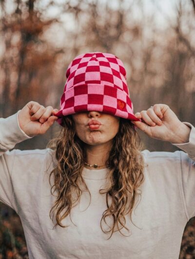 Checkered beanie hat