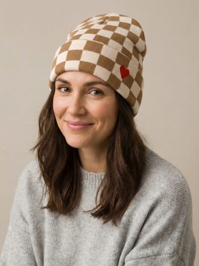 Black Giraffe checkered beanie hat